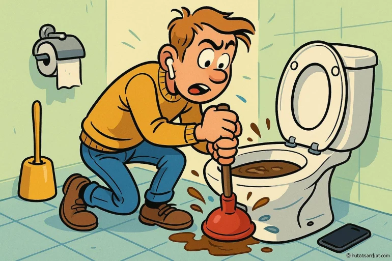 Homme débouche toilette bouchée