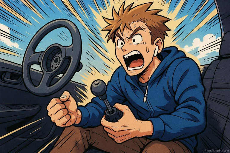 Jeune homme stressé conduisant voiture