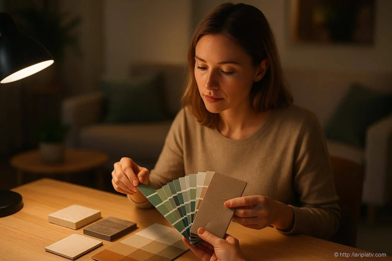 Femme choisissant des couleurs de peinture
