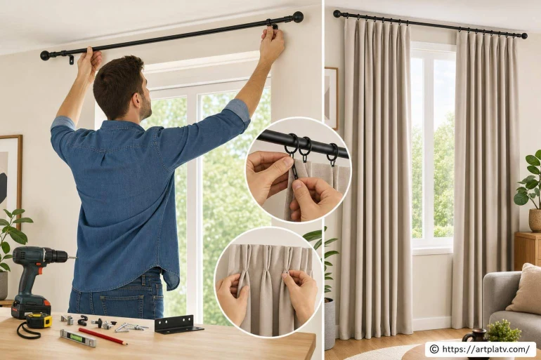 Installer une tringle à rideaux et poser des rideaux ajustés soi-même